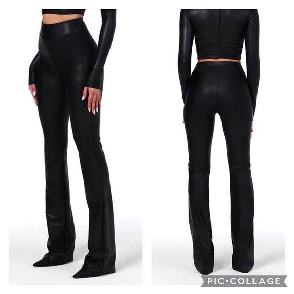 naked wardrobe Pants - Naked Wardrobe Black Drip Bootcut Pants Liquid Faux Leather Size XL